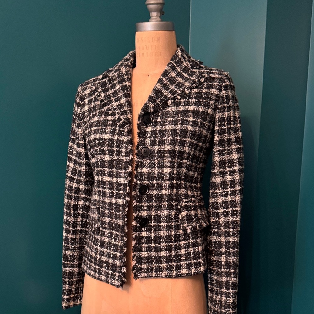 90s Women's Black and White Tweed Jacket